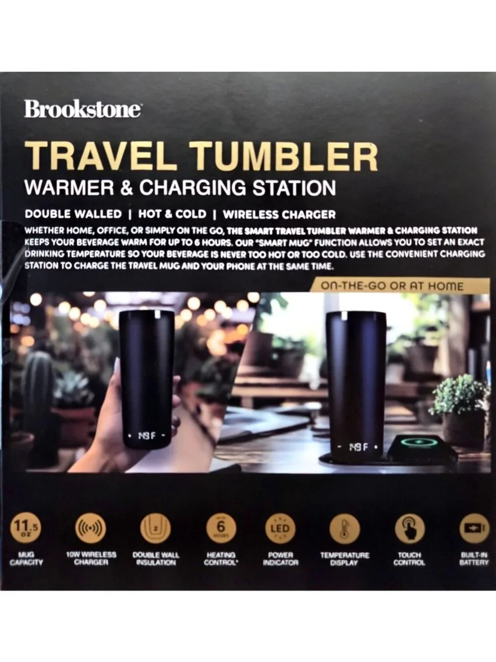 Brookstone Travel Tumbler Warmer And Charging Station Black New Sealed Box